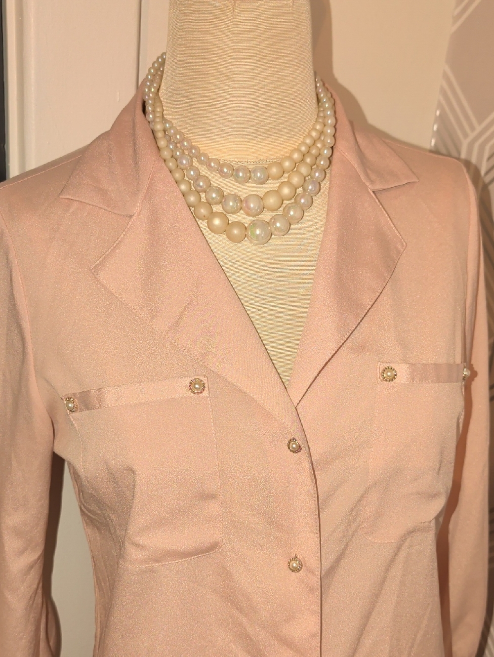 Karl Lagerfeld Soft Blush Pink Pearl-Button Blazer